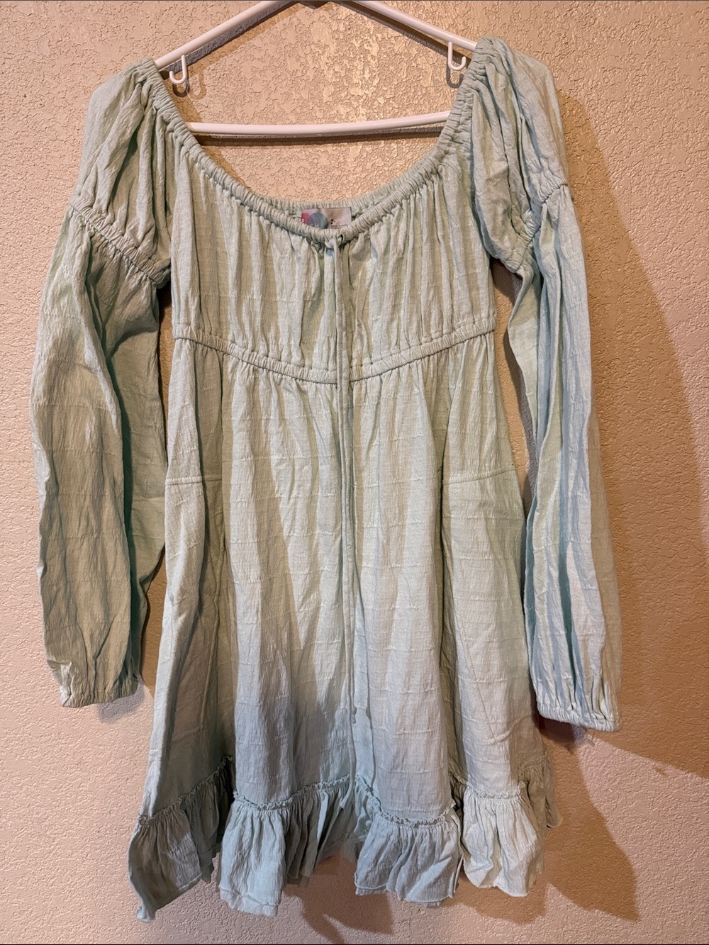 Free People Sage Green off the shoulder Long Sleeve Lowry  Dress